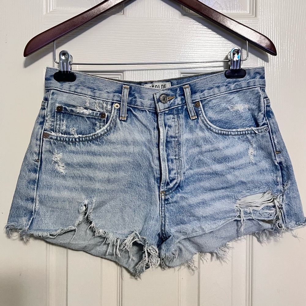 Agolde High Rise Distressed Cut Off Button Fly Jean Jaden Shorts